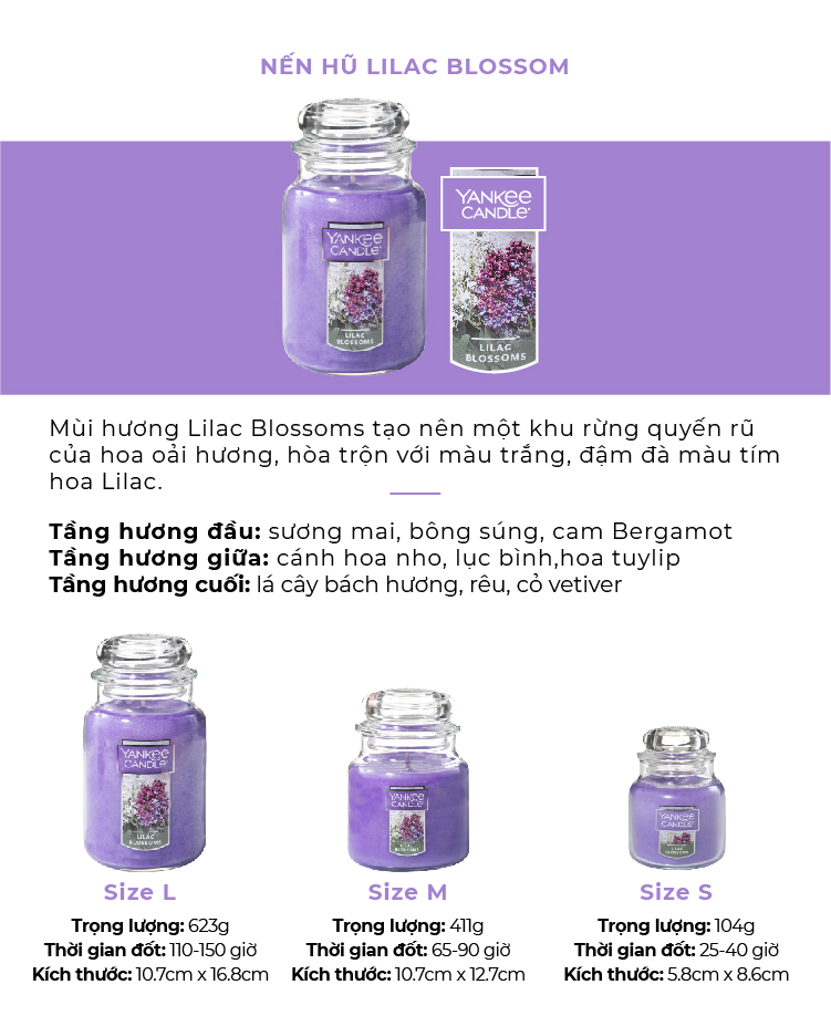 Nến hũ Yankee Candle size S - Lilac Blossoms