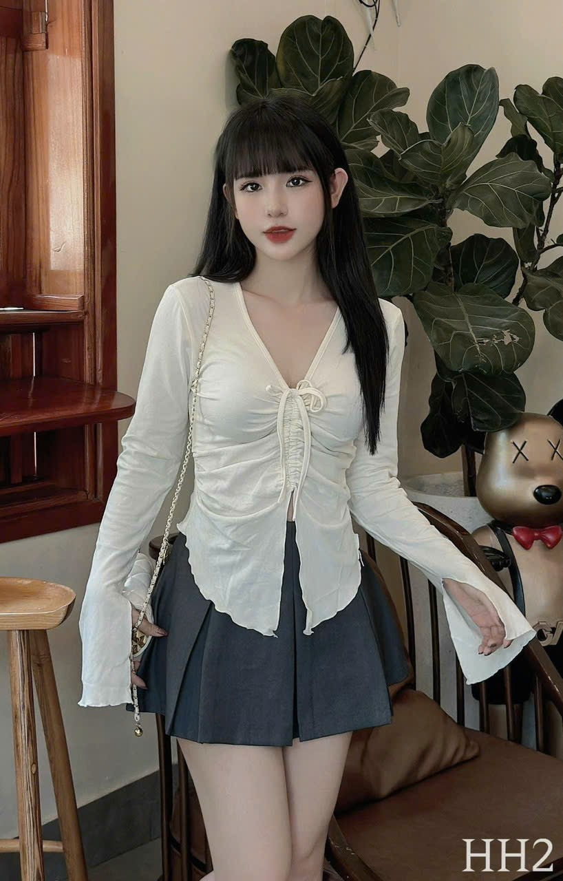 Áo thun tăm tay dài rút ngực siêu xinh.