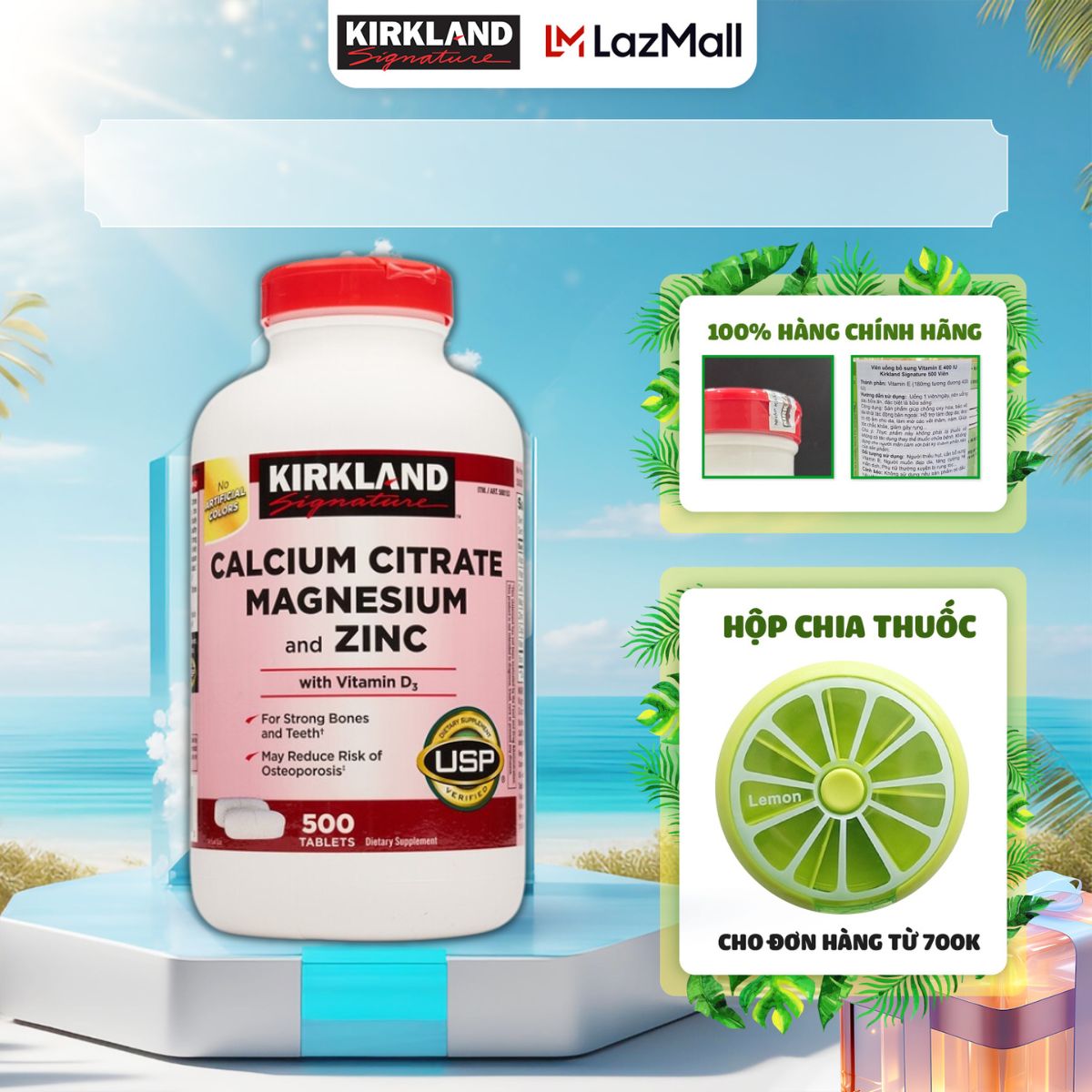 viên uống hỗ trợ xương khớp Kirkland Signature Calcium Citrate Magnesium And Zinc 500mg 500 viên