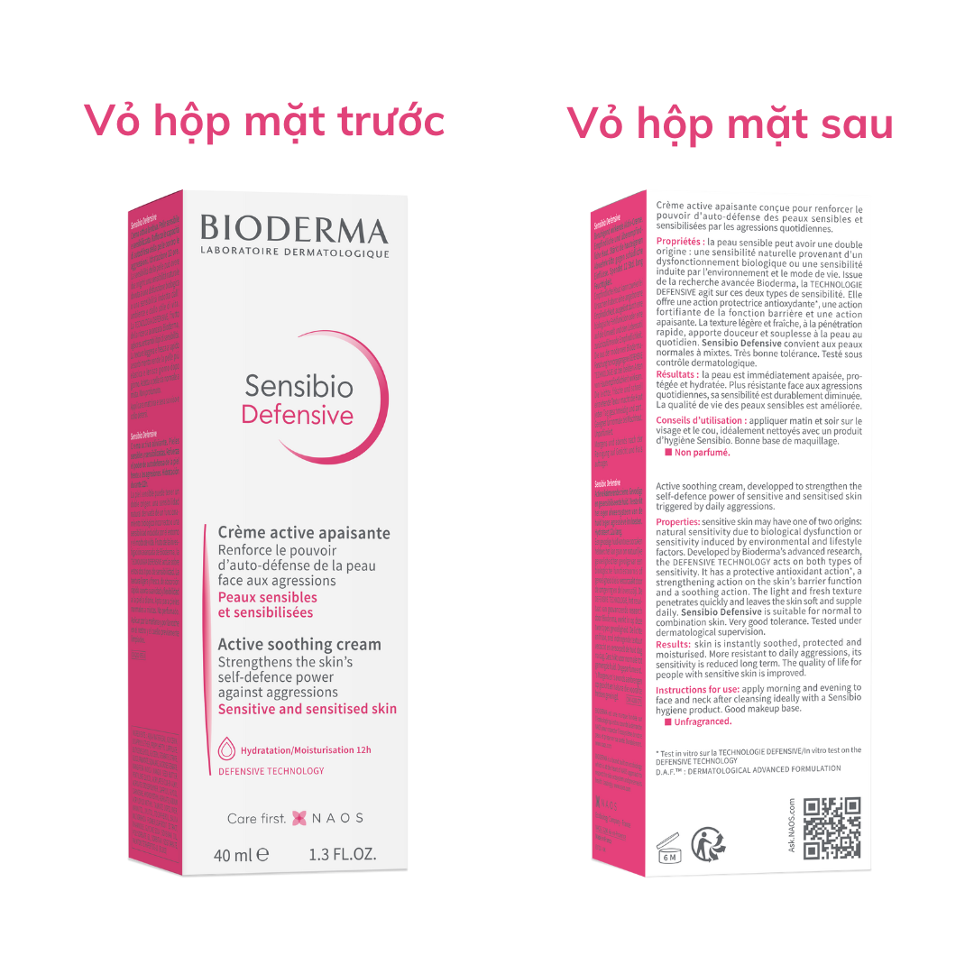 Kem dưỡng ẩm Bioderma Sensibio Defensive Active Soothing Cream làm dịu da thường và da nhạy cảm 40ml