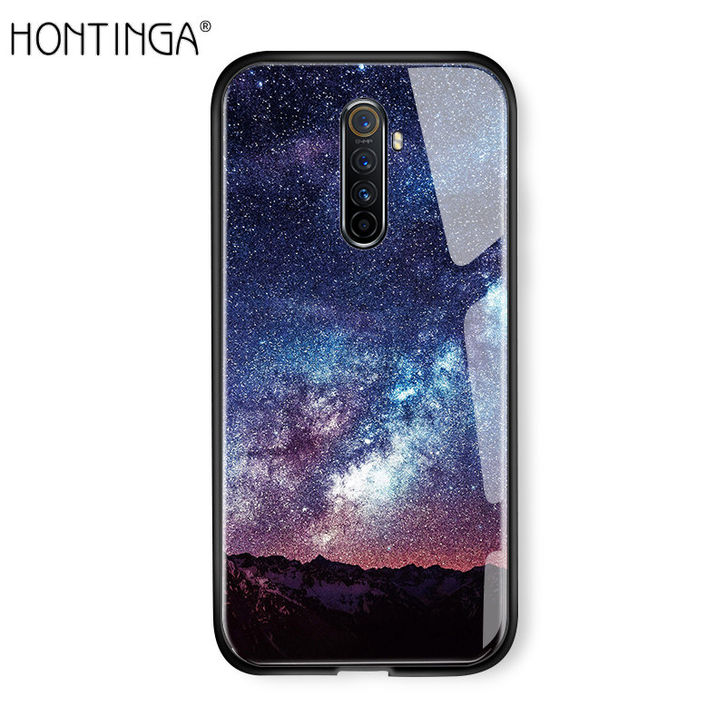 Hontinga For Realme X2 Pro Case Fantasy Space Luxury Aurora Moon Starry Elk Casingg Shockproof Galaxy Phone Cases Tempered Glass Phone Cases Back Cove
