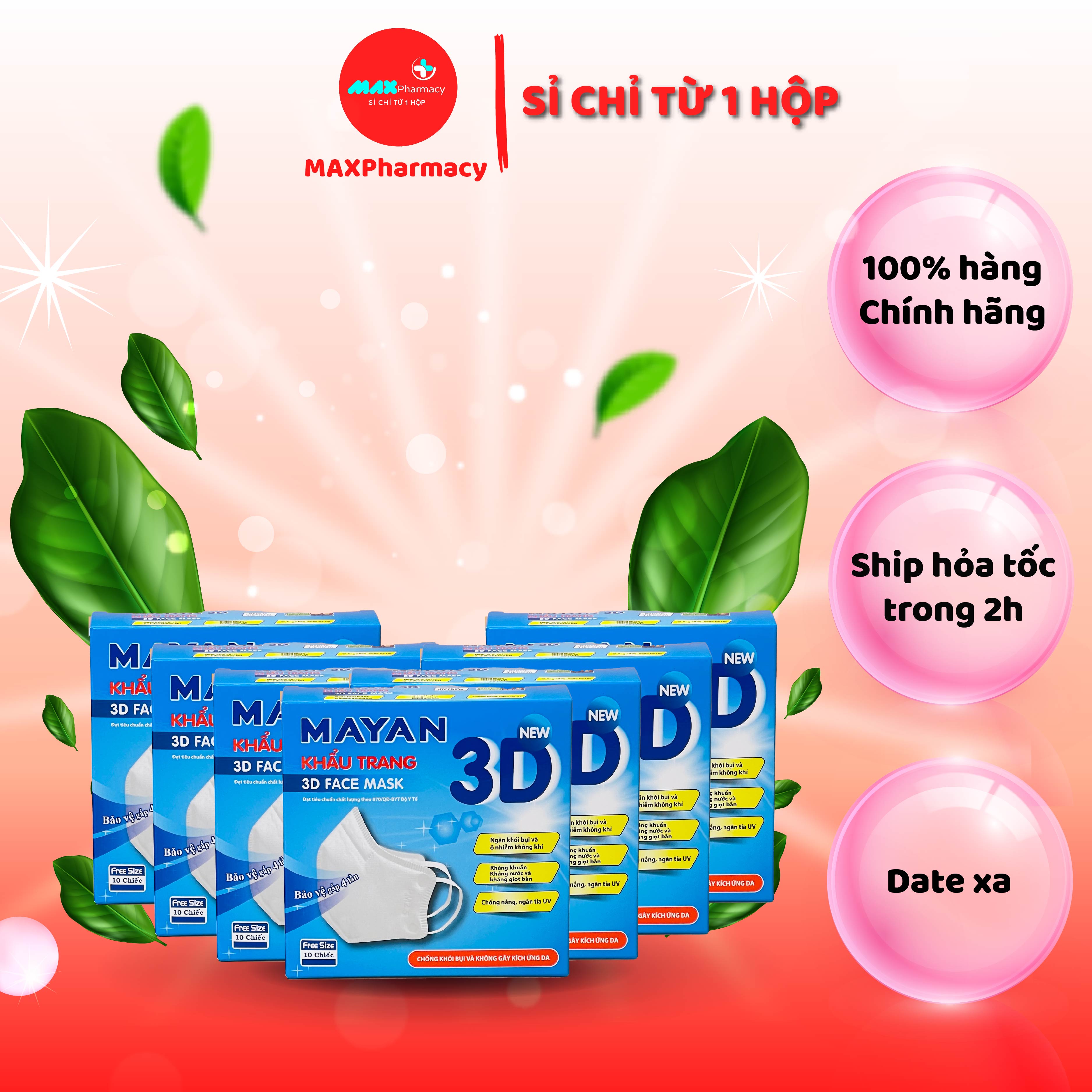 Khẩu trang 3d mayan cao cấp người lớn hộp 10 cái - maxpharmacy