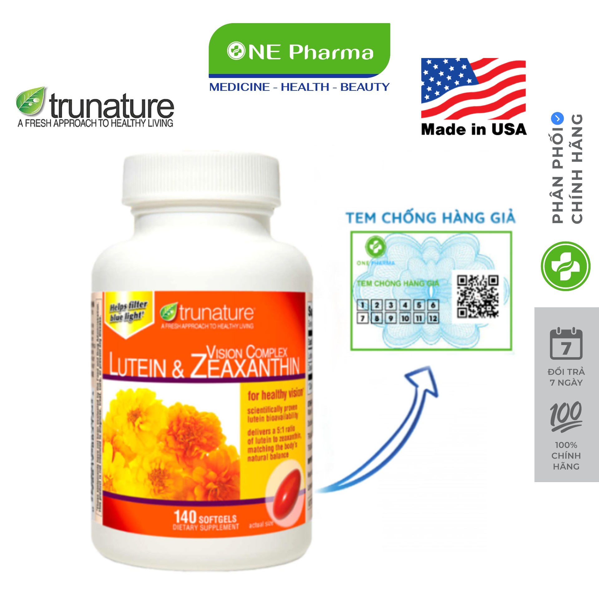 Viên uống bổ mắt Trunature Lutein & Zeaxanthin Vision Complete Tunature 140 Viên