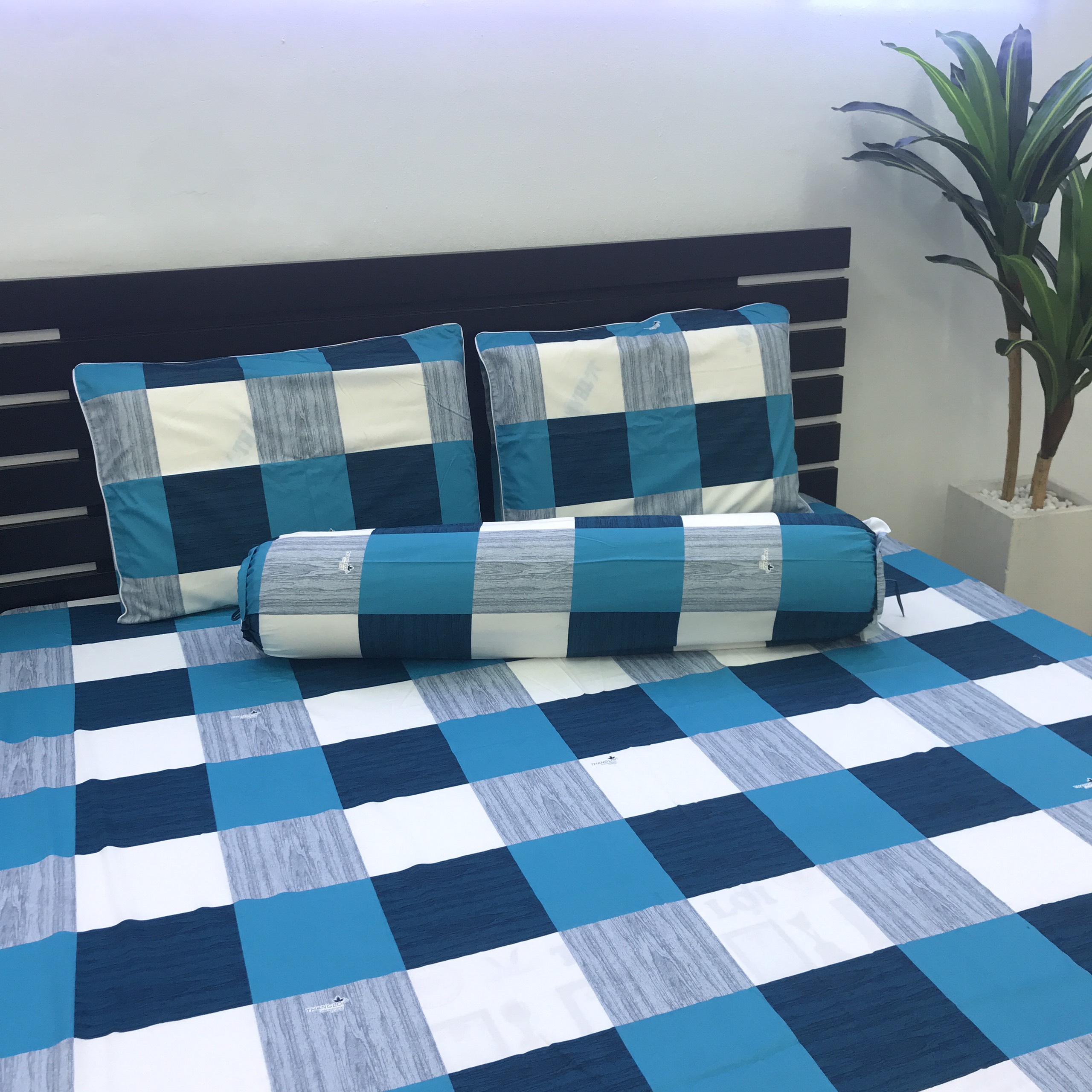(ảnh thật) Bộ drap cotton 100%, ga giường cao cấp in logo CTY  Ô VUÔNG LÝ