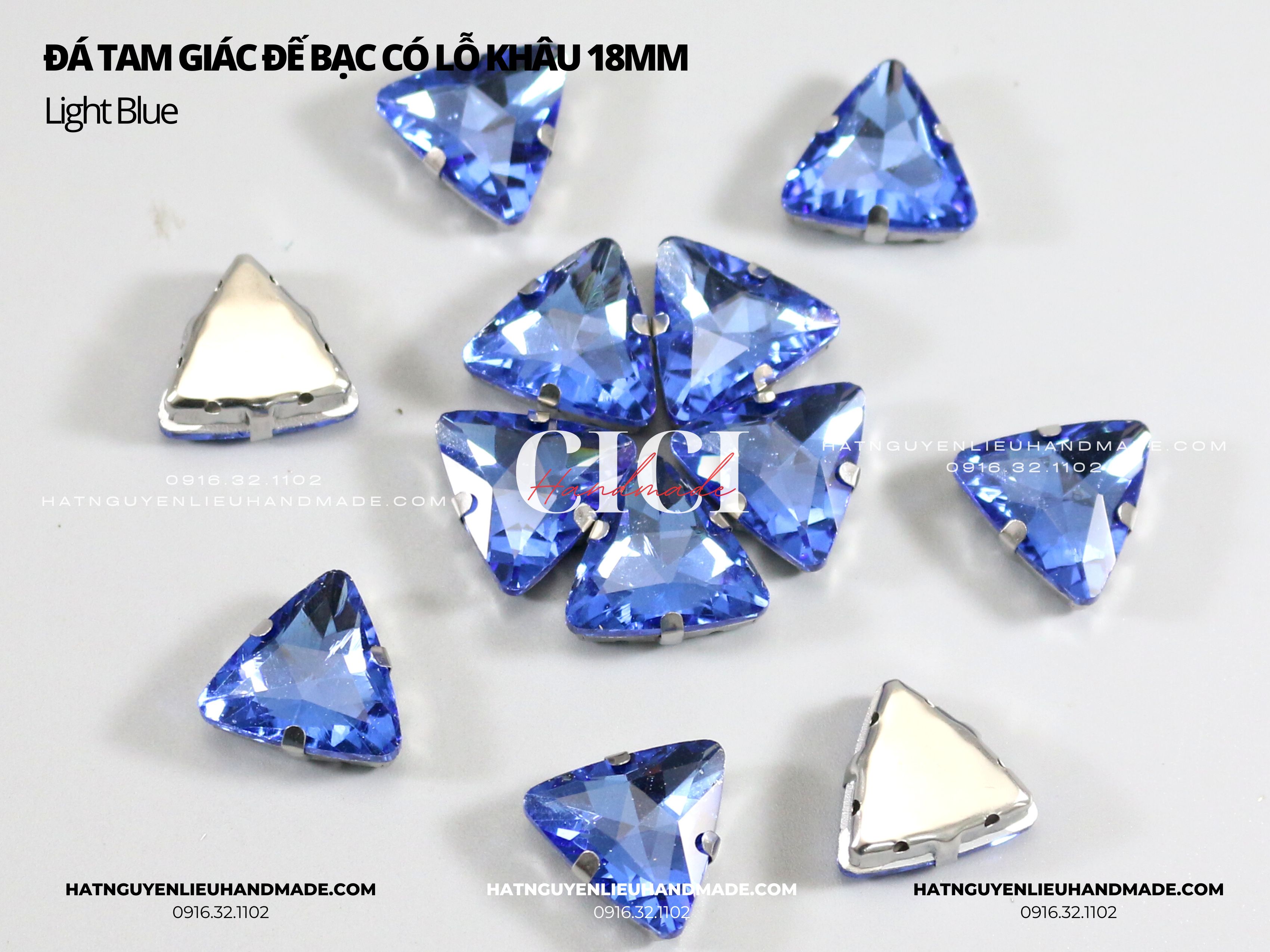 Set 5 hạt đá tam giác đế bạc 18mm Cici Handmade chuyên hạt đá hạt pha lê hạt cườm hạt trang sức tự làm
