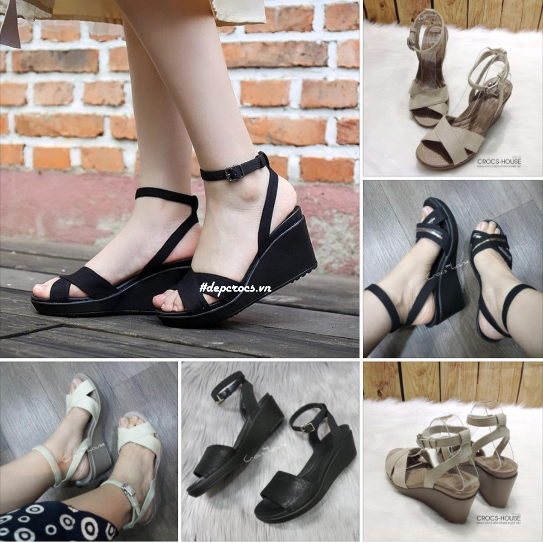 Sandal xuồng crocs leigh quai chéo chính hãng, giày crocs nữ đế xuồng