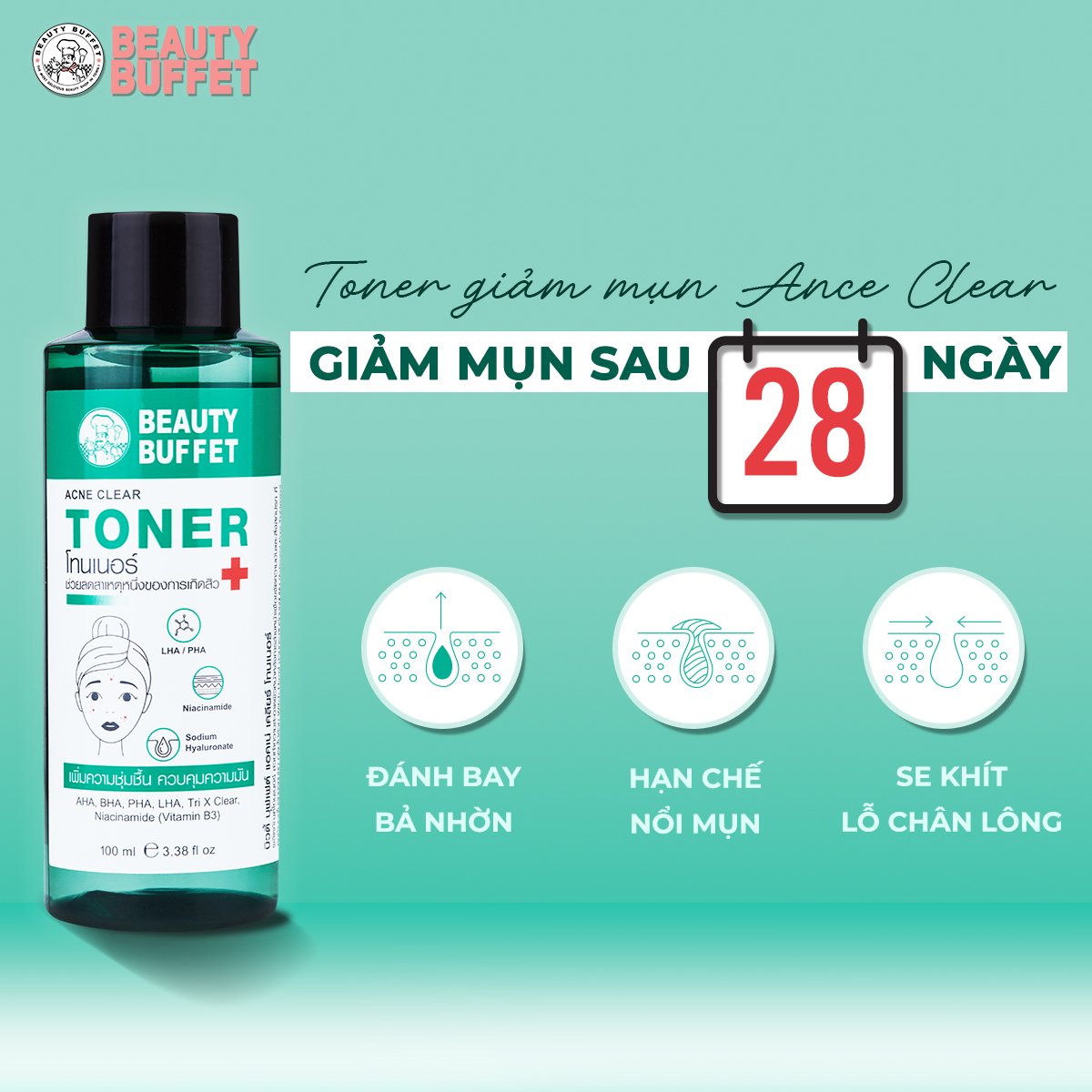 Toner dành cho da dầu mụn Beauty Buffet Acne Clear 100ml