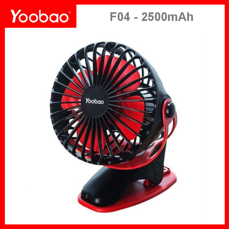 Quạt sạc mini xoay góc 720 độ, đế kẹp đa năng hoặc đặt bàn, an toàn cho trẻ với 4 nấc điều chỉnh gió (2500mAh) YOOBAO F04