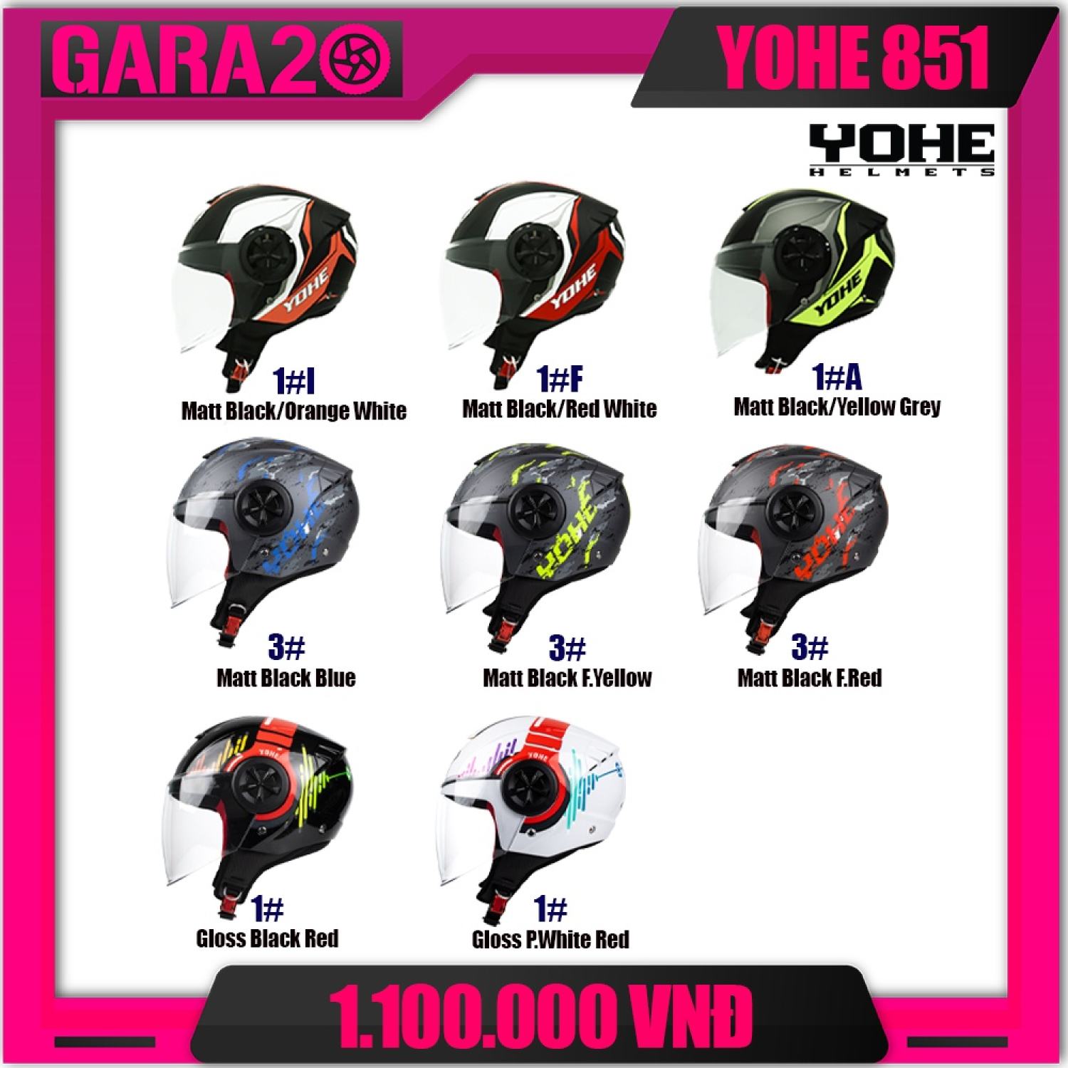 MŨ BẢO HIỂM 3/4 YOHE 851 (MÀU TEM)