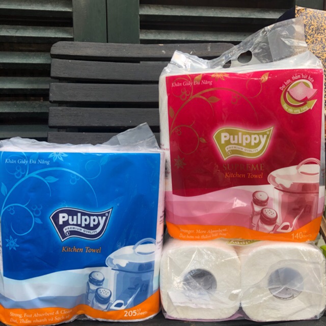 Giấy bếp Pulppy xanh và đỏ (2 cuộn)/ giấy đa năng
