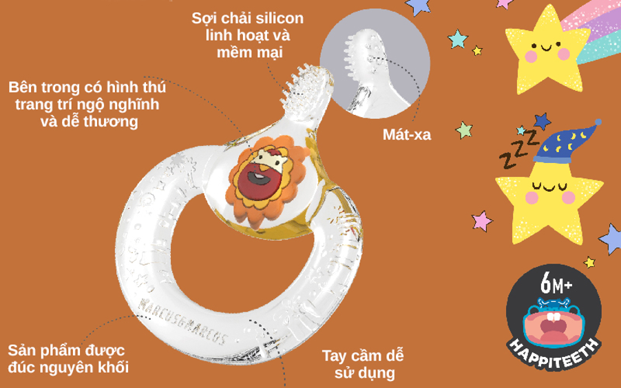 Bàn chải đánh răng kiêm gặm nướu silicon cho bé Marcus & Marcus, từ 6 tháng - Marcus