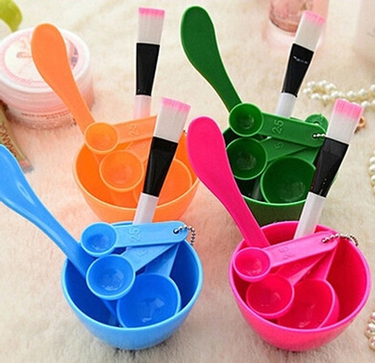 Bộ chén cọ 6 món pha mặt nạ bột, pha kem, trộn kem