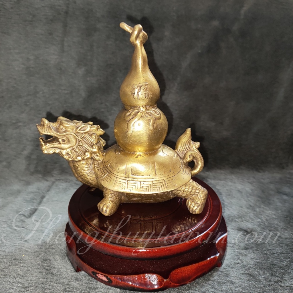 Tượng đồng Long Quy cõng Hồ Lô 11.5cm (trấn sát, trừ tà, bình an, ...)