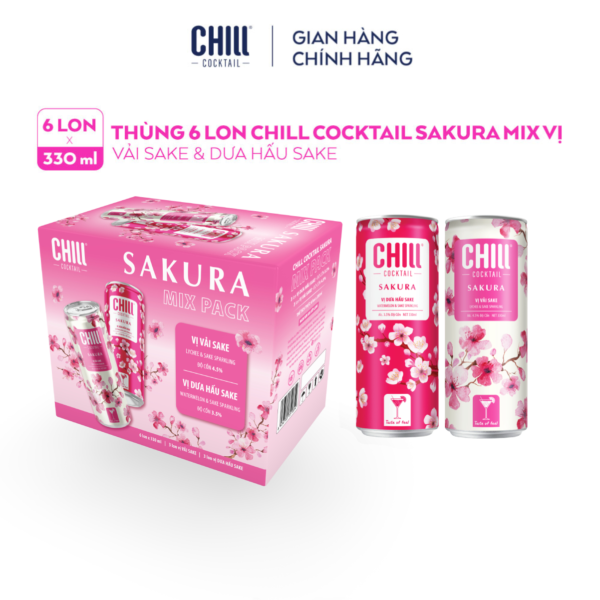Thùng 6 lon Chill Cocktail Sakura (330ml/lon) (độ cồn 3,5%)