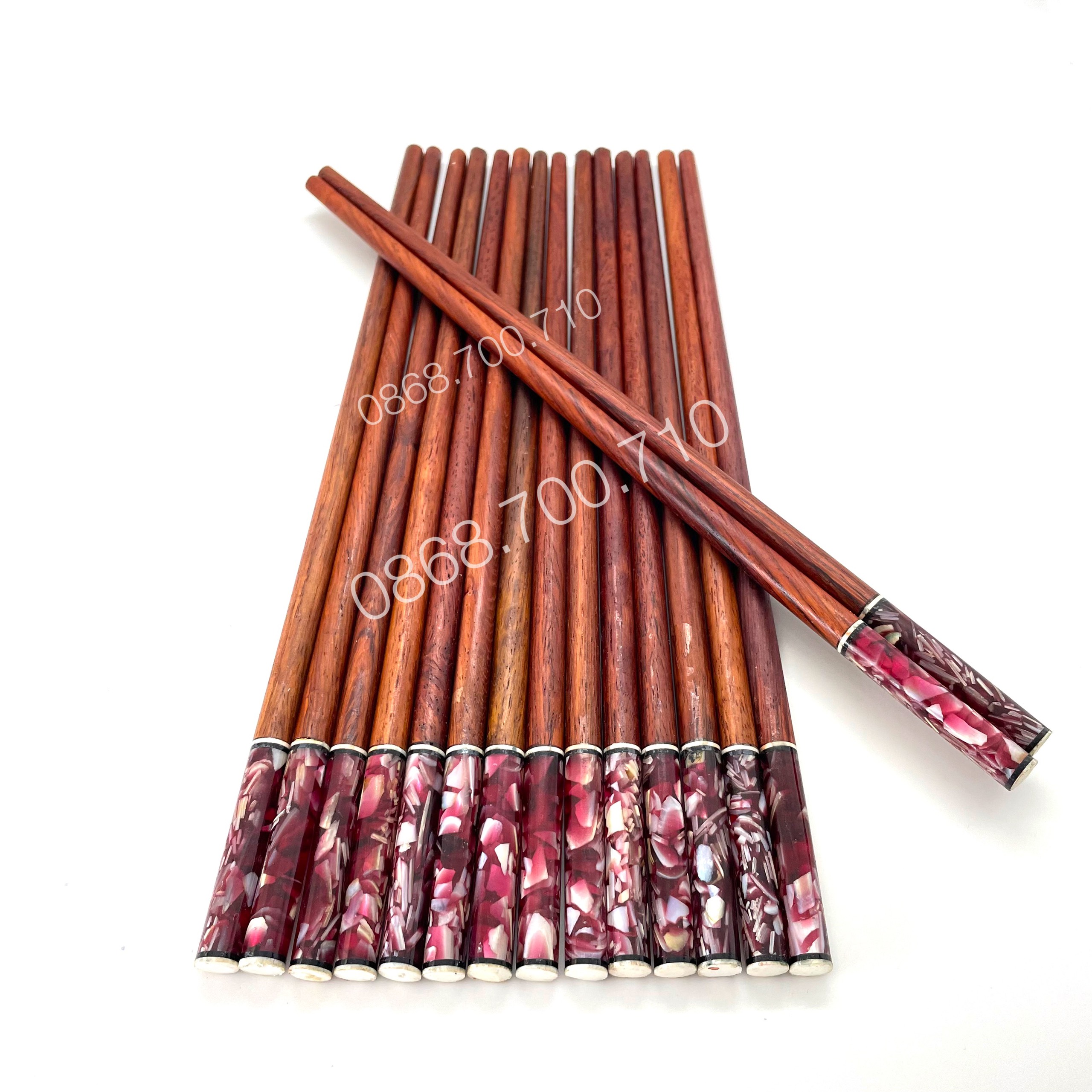 [HCM]Đũa ăn gỗ Trắc cao cấp đầu tròn gắn tria biển tím - bộ 10 đôi