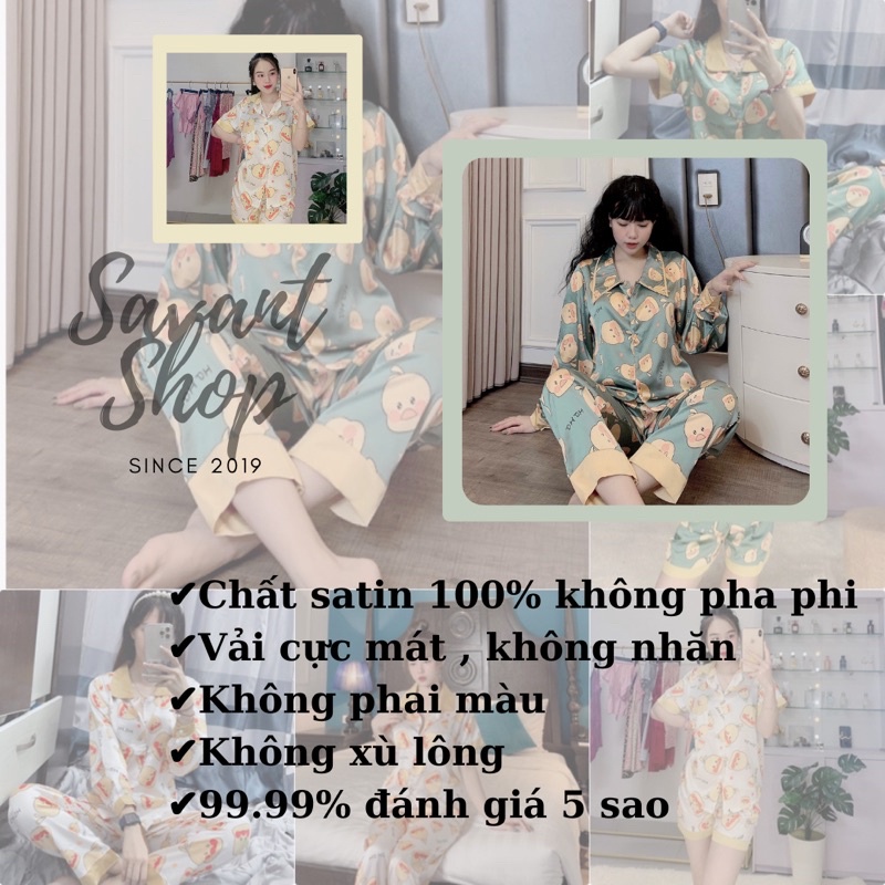 [XÃ KHO] Bộ Mặc Nhà Pyjama Lụa Hoạ Tiết Vịt [ ẢNH SHOP CHỤP ]