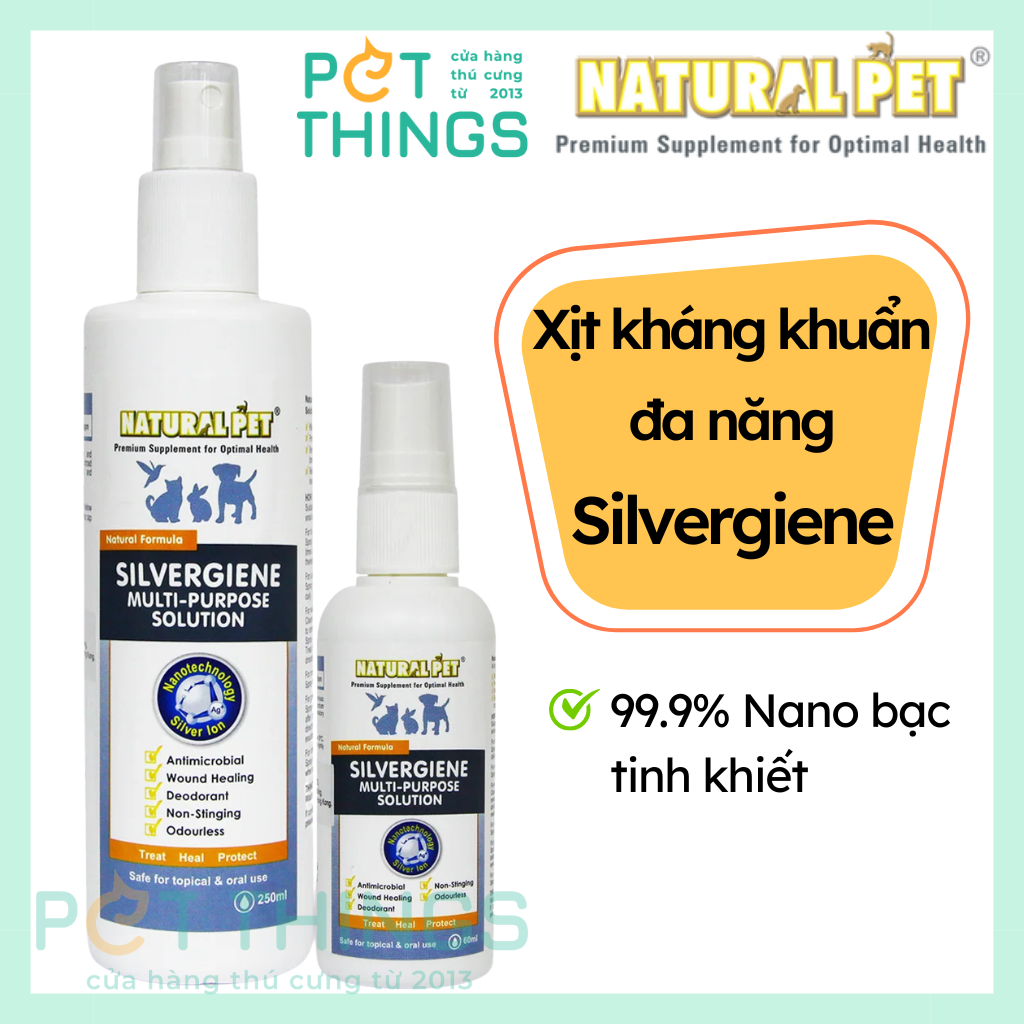 Silvergiene multi-purpose antibacterial and disinfecting spray for pets 60ml /250ml