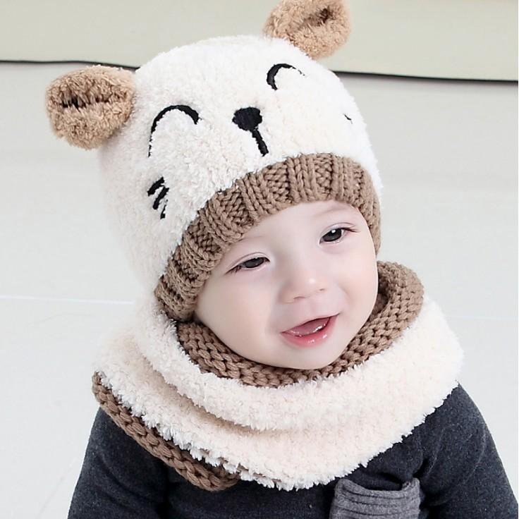 [HCM]Nón Mũ Len Tai Gấu Kèm Khăn Cổ Ấm Cho Bé