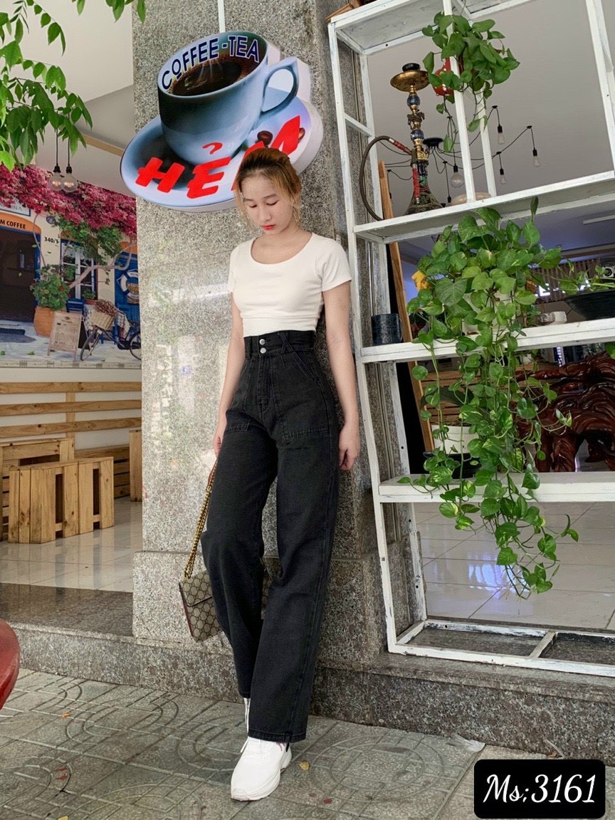 Baggy Jeans 2 Nút Túi Đắp Trước Dài 100cm
