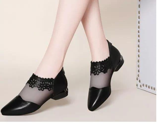 Giày búp bê cổ phối ren hoa