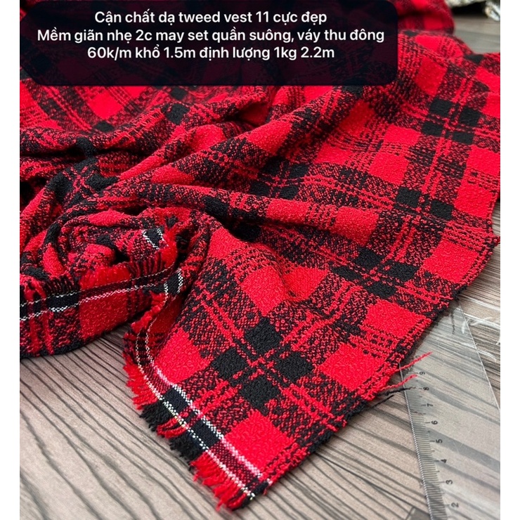 Vải Dạ Tweed kẻ Đỏ- May áo khoác - chân váy