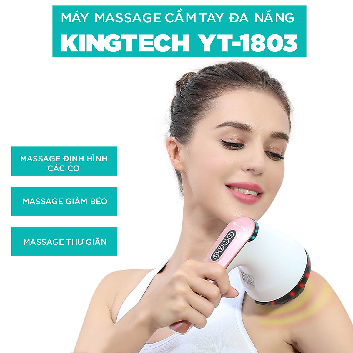 Máy Massage Cầm Tay Đa Năng Cao Cấp KINGTECH YT-1803, 8 Đầu 10 Cấp Độ Mát Xa Bụng, Cổ Vai, Đùi, Mông, Chân, Tay Dễ Dàng Tiện Dụng - Bảo Hành 12 Tháng