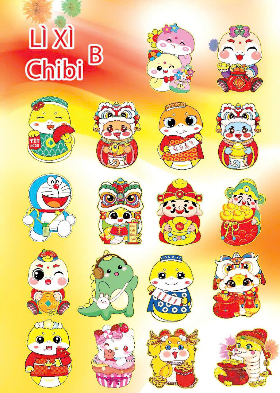 Combo 50 bao lì xì chibi phản quang mẫu 2025