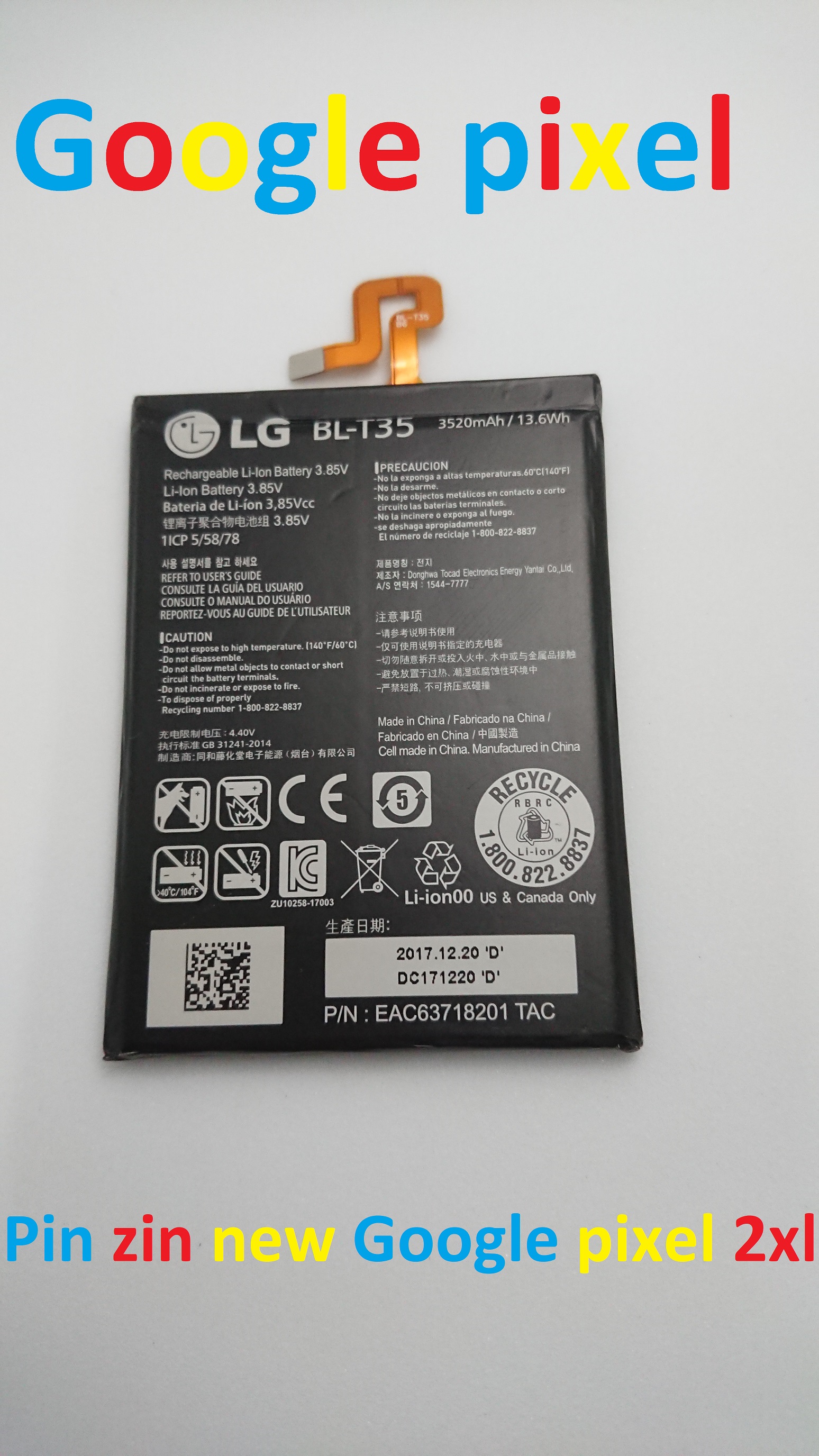 PIN ZIN NEW-ORIGINAL BATTERY GOOGLE PIXEL 2 XL : LG BL-T35