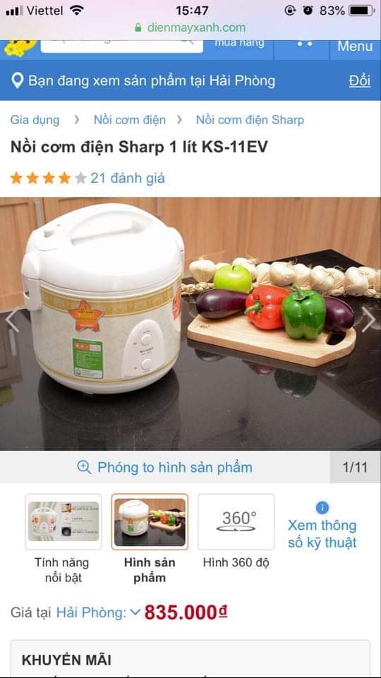 NỒI CƠM ĐIỆN SHARP THÁI LAN 1,2 LÍT[HÀNG TRƯNG BÀY MỚI 99%][GIẢM GIÁ]