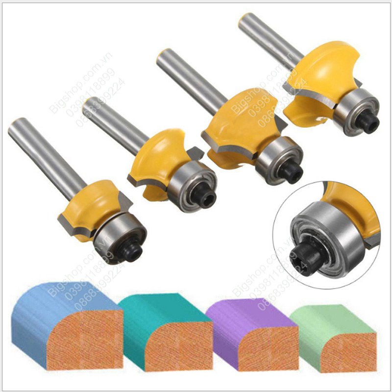 Bộ 4 mũi phay soi gỗ góc tròn cốt 1 phần 4 inch