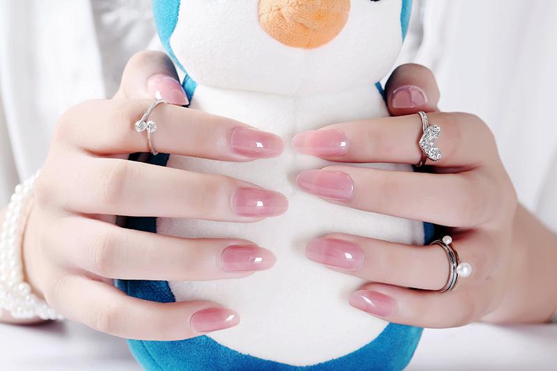 Bộ 24 Móng tay giả hồng trơn đẹp (kèm dũa+keo dán)