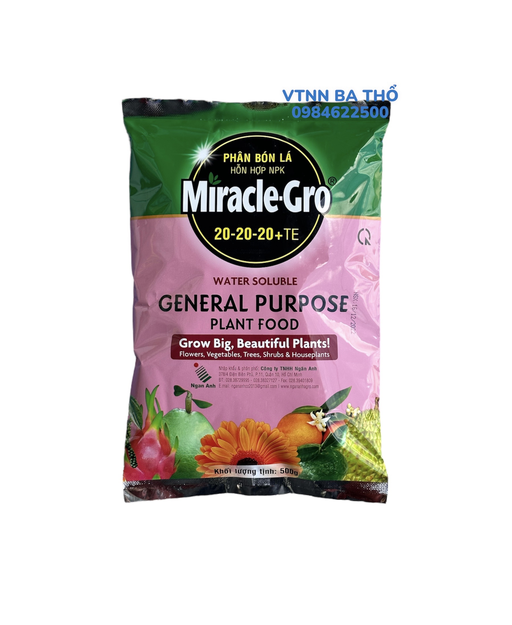 Phân bón lá miracle gro 20.20.20+te 500gr mập cây, nuôi trái, lớn trái