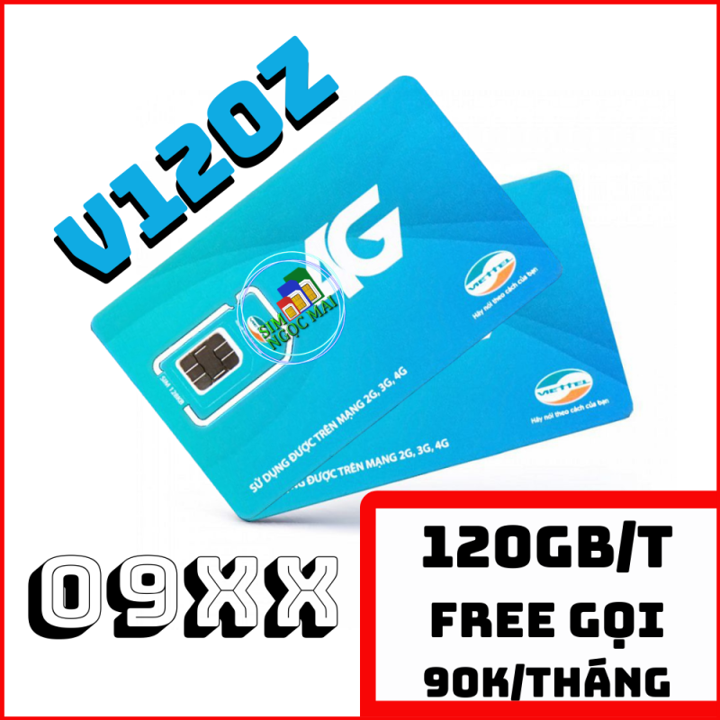(SIM V90) SIM 4G VIETTEL V120Z ĐẦU 09 - 4GB DATA MỖI NGÀY - 120GB/THÁNG - CHỈ 90K GIA HẠN - SIM NGỌC MAI