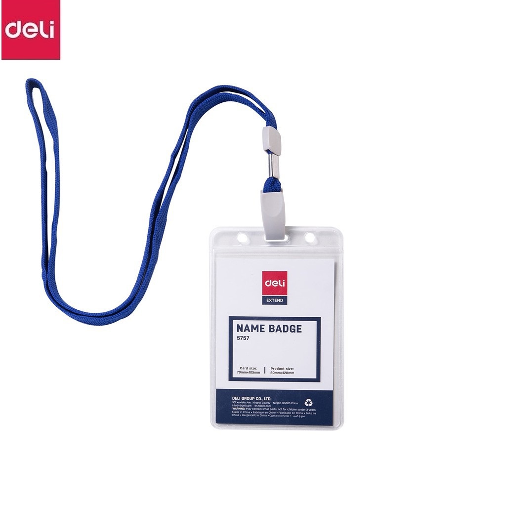 Thẻ đeo bảng tên cao cấp kèm dây đeo xanh dương khổ dọc 68 × 95mm Deli 5757