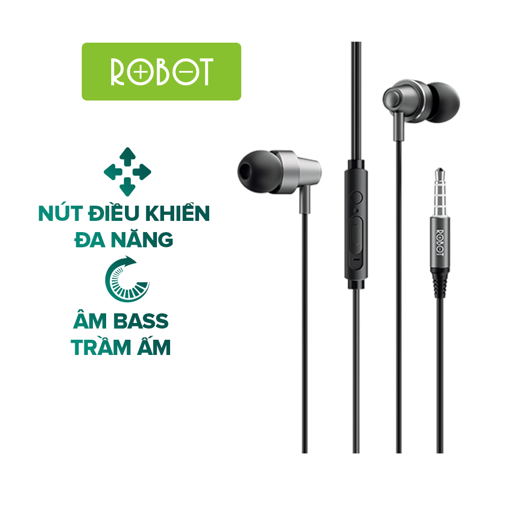 Tai nghe có dây Robot RE240S  thiết kế nhét tai âm thanh hd trong rõ có micro đàm thoại cổng 3.5mm bass tương thích  samsung oppo xiaomi huawei