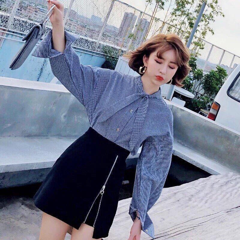 Chân váy chữ A phối dây kéo một bên cá tính TTS0219