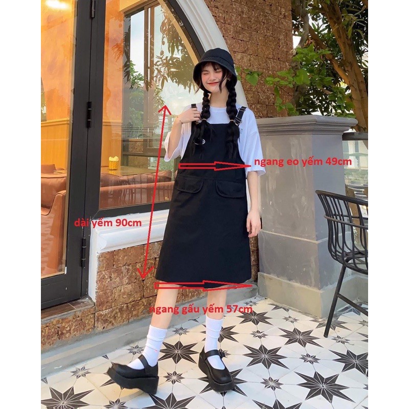 Set váy yếm kaki kèm áo thun siêu cute
