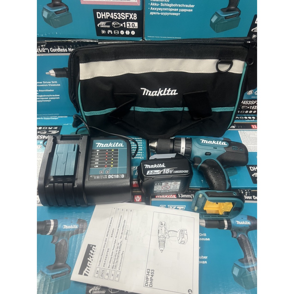 Thân máy khoan 3 chức năng Makita DHP453 pin 18v, bảo hành chính hãng.