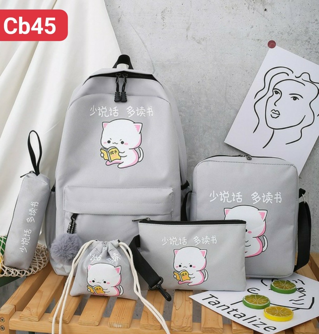 SET BALO NỮ 4 MÓN MÈO ĐỌC SÁCH CÀU NHÀU