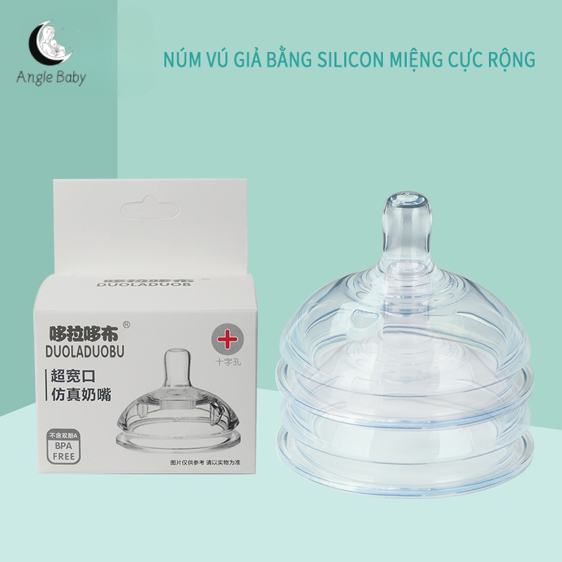 Núm vú giả silicone miệng rộng cho bé, núm vú giả silicone miệng rộng, phù hợp với hầu hết các loại bình sữa miệng rộng