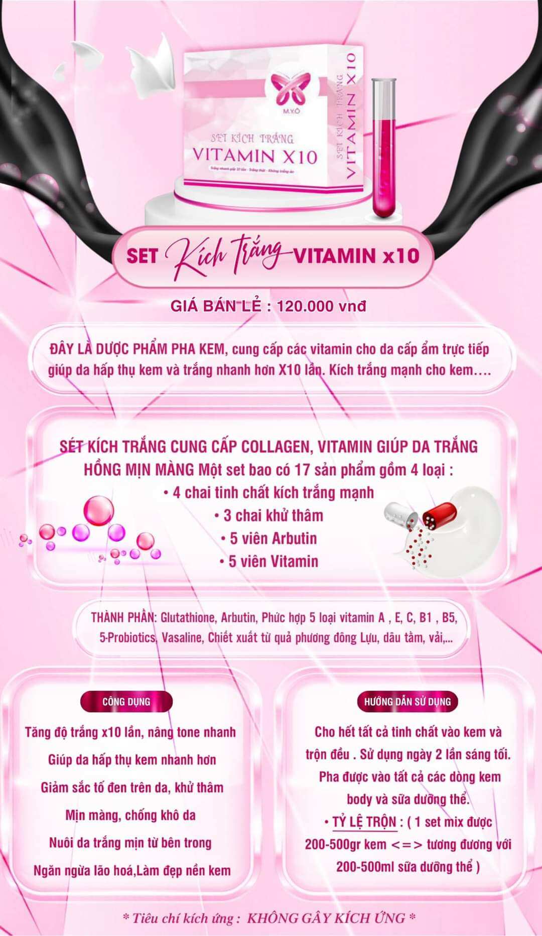 SET KÍCH TRẮNG VITAMIN X10 MYÔ ( Kích trắng mạnh gấp 10 lần )