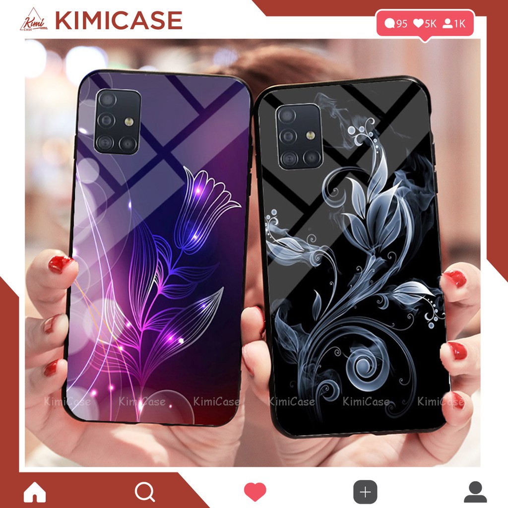 Ốp Samsung Galaxy A31 / A51 / A71 / M51 lưng kính cường lực hoa lá kimicase