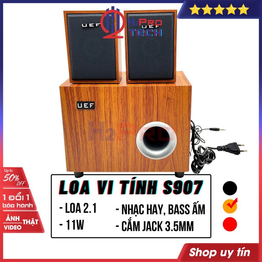 Loa vi tính 2.1, loa máy tính h2pro s907 cao cấp, cắm jack aux, nhạc hay, bass ấm, nhỏ gọn, dùng cho học tập-h2pro tech