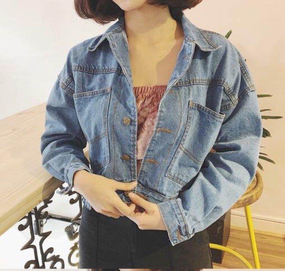 Áo Khoác Nư Jean Cá Tính Hàng Chuẩn Hình LNN Phối 4 Cúc