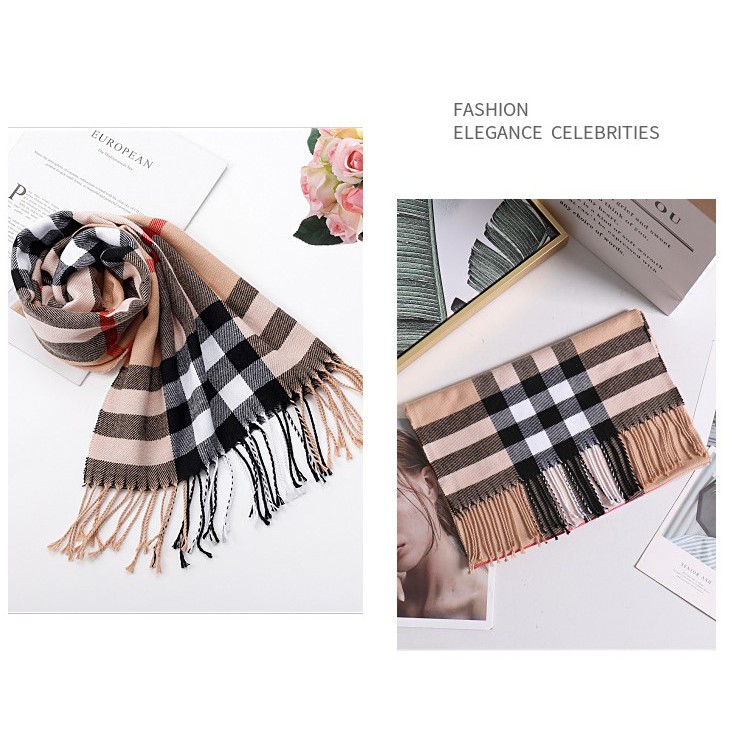 Khăn Choàng Cổ Giữ Ấm Cashmere Kẻ Sọc Cao Cấp