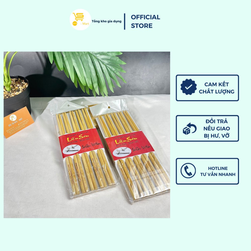 Vỉ 10 Đôi Đũa Gắp Thức Ăn, Đũa Ăn Cơm, Tiệc, Đũa Tre Liên Sơn Mẫu Đẹp, Bền Chắc, An Toàn Khi Dùng | MTA-MART