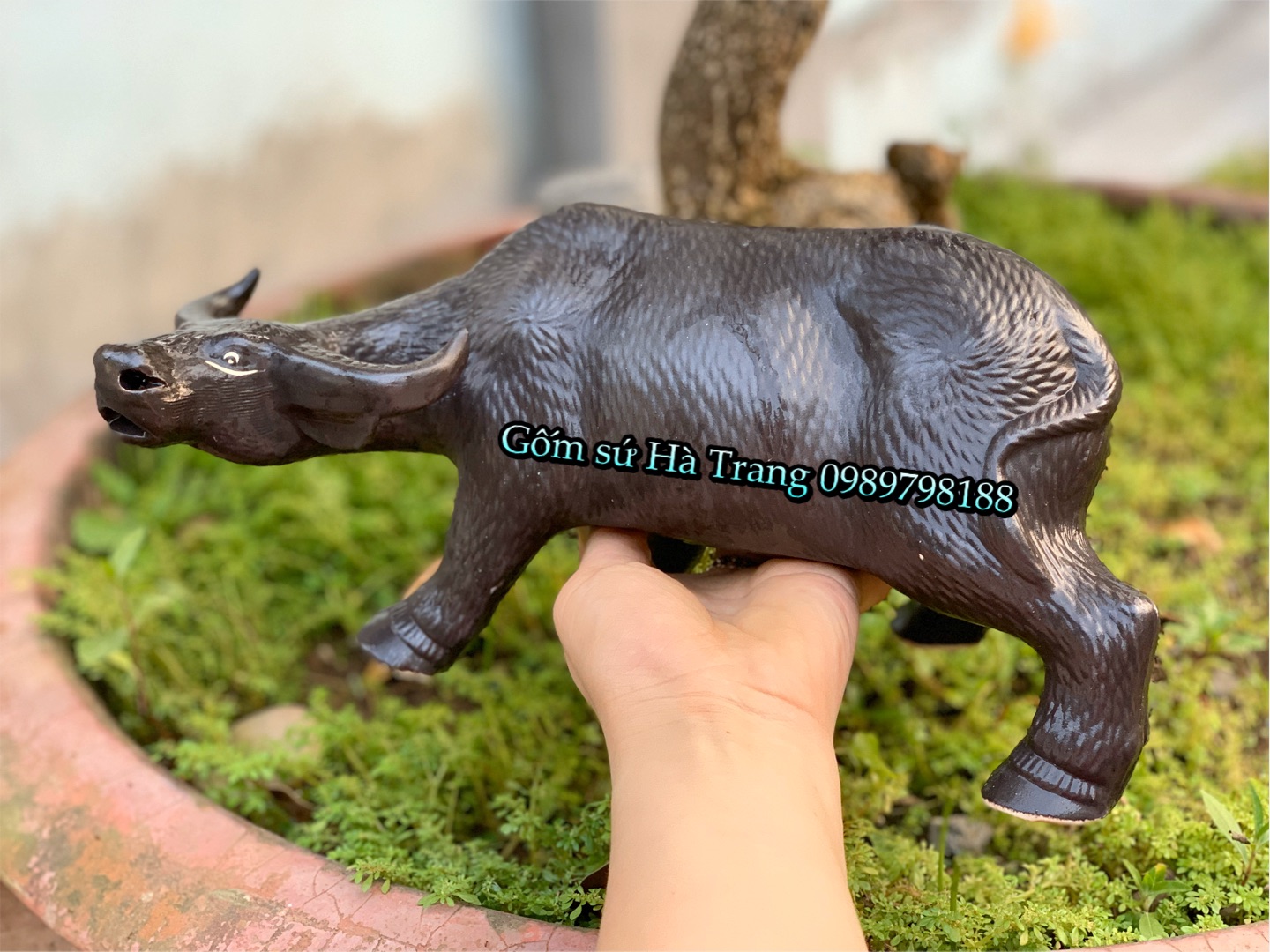 Tượng trâu trang trí tiểu cảnh tượng phong thuỷ dài 29cm