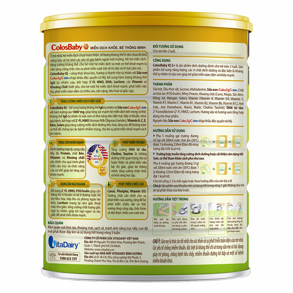 SPDD công thức Colosbaby IQ Gold 2+ 800g - S