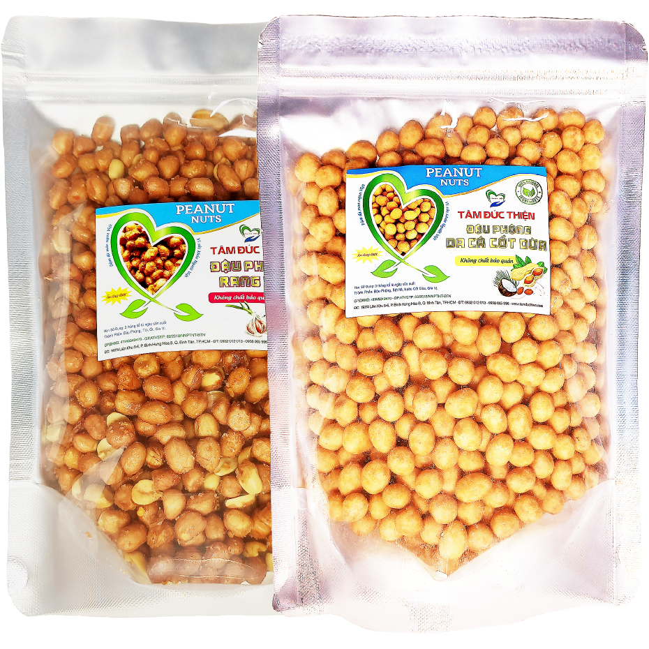 Combo 1KG Đậu Phộng Tự Chọn: Rang Tỏi và Da Cá Nước Cốt Dừa Tâm Đức Thiện 2 Túi ZIP 500GR Thực Phẩm Ăn Liền đồ ăn vặt Lazada Rang Tỏi Ớt và Cốt Dừa