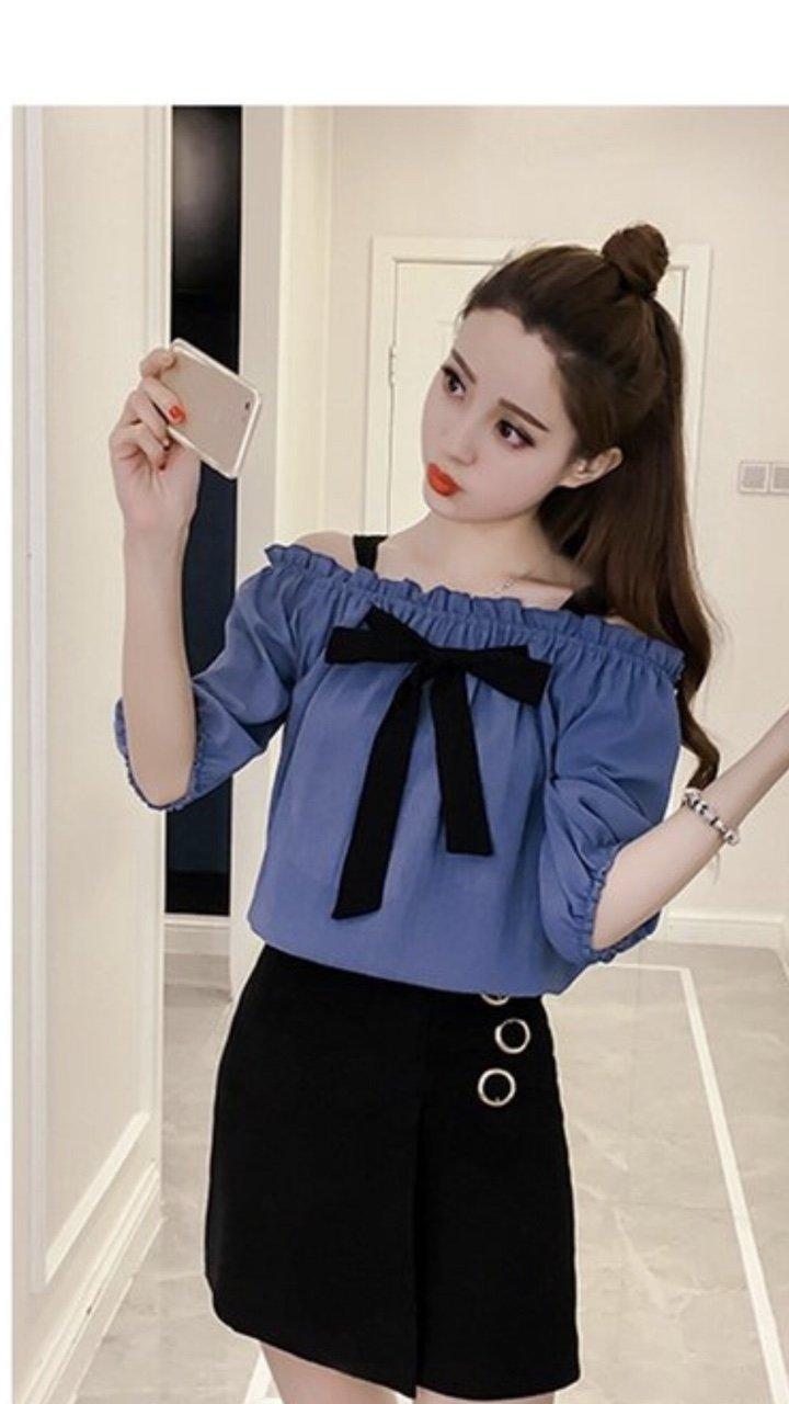 Áo Trễ Vai Thắt Nơ Bánh Bèo